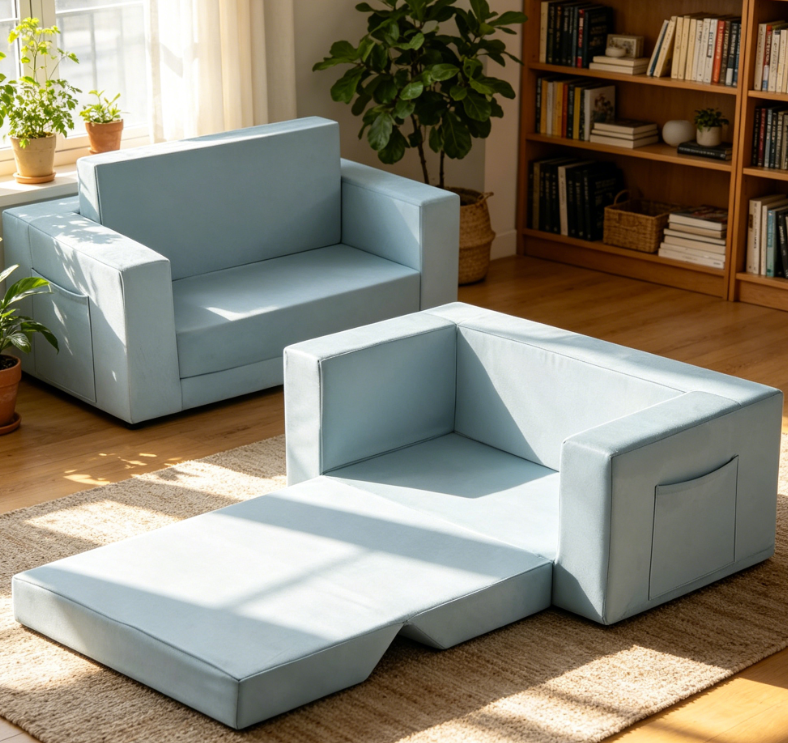 2 in 1 Foldable Kids Sofa in Blue, Suitable for Ages 1 6